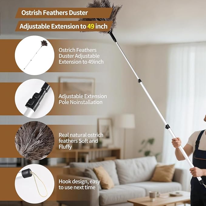 Extendable Ostrich Feather Duster up to 25-49 inches | Handheld - Image 3