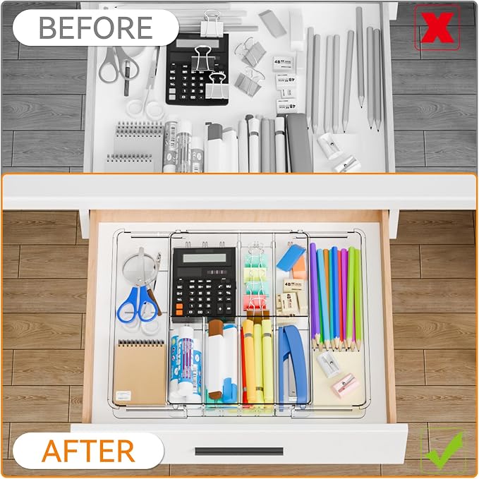 Yieach Expandable Desk Drawer Organizer Tray, 1.8 Inch High Junk Drawer - Image 5