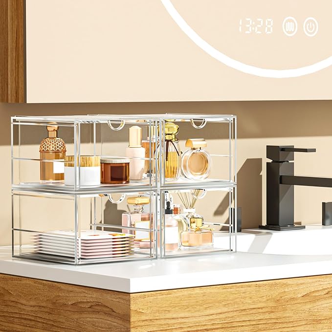 4-Pack Acrylic 6-Drawer Office & Makeup Storage Organizer, Desk | Smooth-glide - Image 4