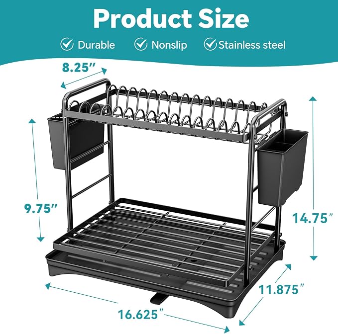 Simple Trending Dish Rack, Dish Drying Rack 2 Tier, Stainless Steel Dish - Image 2
