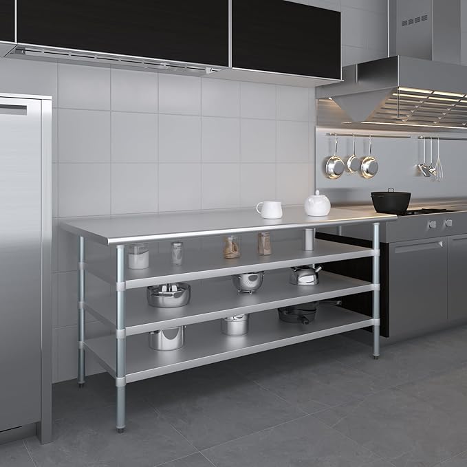 30 in. x 72 in. Stainless Steel Work Table with Three Bottom Shelves | NSF Kitchen Prep Table | Utitly Metal Table