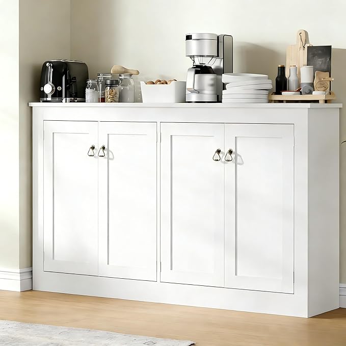 Cozy Castle Buffet Cabinet with Storage - Kitchen Storage Cabinet Wood Console Table Coffee Bar Accent Cabinets for Living Room Dining Room Entryway White 57.5" W | with Storage, Coffee Bar, Accent Cabinets, for Living Room