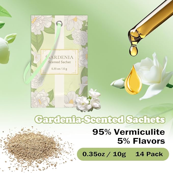 SCENTORINI Scented Sachets for Drawer and Closet, Gardenia Scent 14 Pack - Image 3