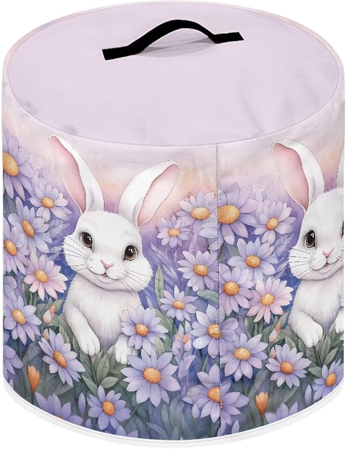 Pressure Cooker Cover for 3 Quart Air Fryer, Stain Resistant Washable Round Protective Electric Appliance Cover Kitchen Easter Decoration, Bunny Purple Flower