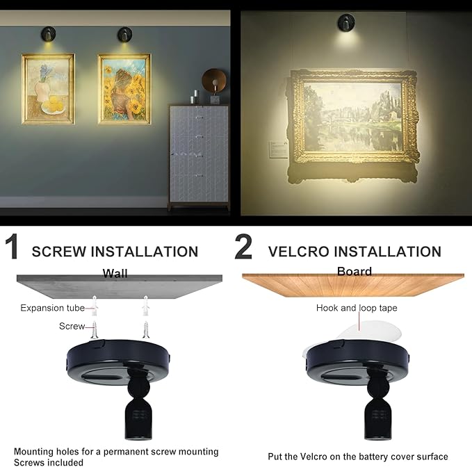 Rechargeable LED Spotlight, 3 Lighting Modes Indoor Spotlights, Battery Powered Spot Lights with Remote, Up Light for Plants, Timer Dimmable Picture Light for Wall Artwork-Black