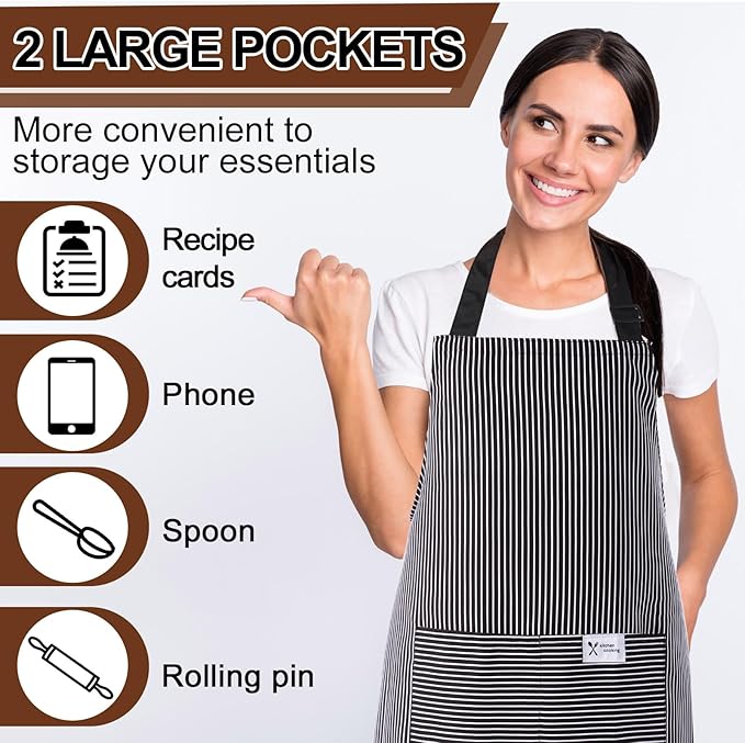 Janmercy 24 Pcs Aprons for Women Men with 2 Pockets Linen Cooking Kitchen Apron Adjustable Bib Chef Apron Bulk Aprons Unisex