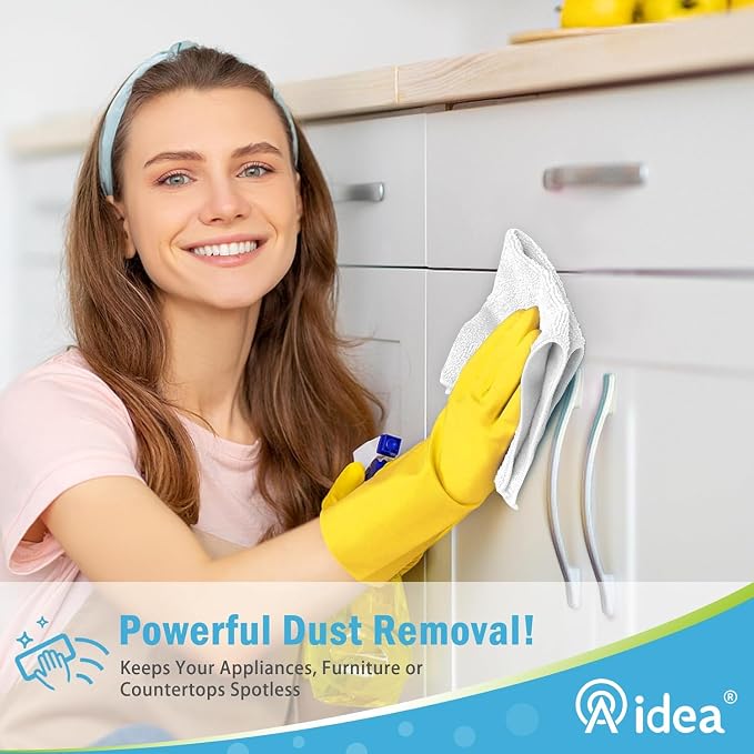AIDEA White Microfiber Cleaning Cloth-8PK, Cleaning Rags 12"x 16" Reusable | - Image 4
