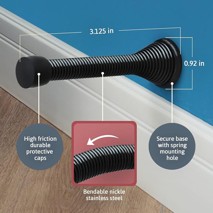 Jack N’ Drill Spring Door Stop | Flexible Heavy Duty Black Door Stop - Image 5