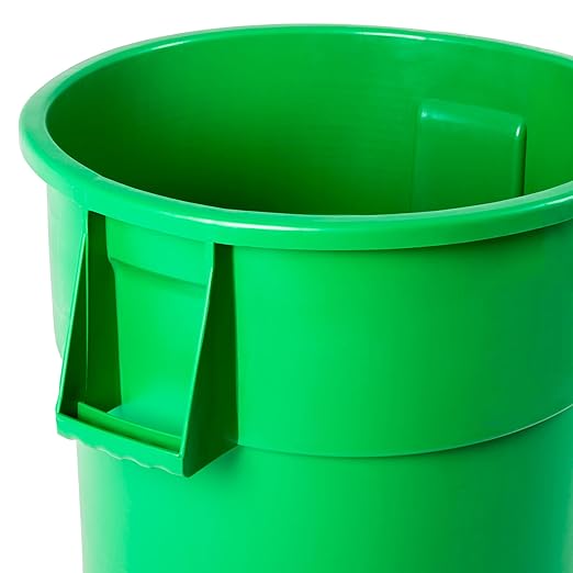 PRO&Family Commercial Round Trash Can, Ingredient Bin, Heavy-Duty Plastic, Anti-Static, Kitchen, Office, Outdoor Use (Green, 55 Gallon)