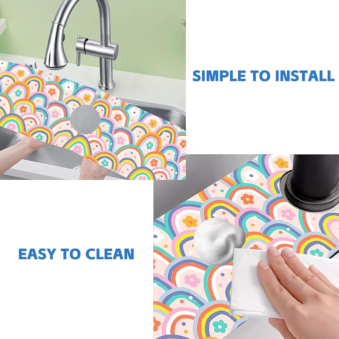 Boho Rainbow Hippie Floral Kitchen Sink Splash Guard Mat Absorbent Fast Drying - Image 5