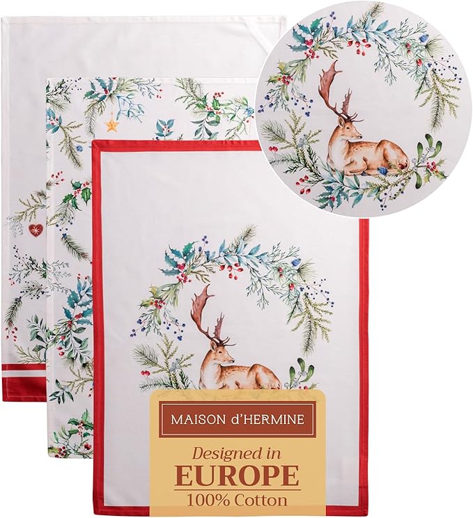 Maison d' Hermine Kitchen Towels Set of 3 Reusable 100% Cotton 27.50" x 20" by MaisondHermine