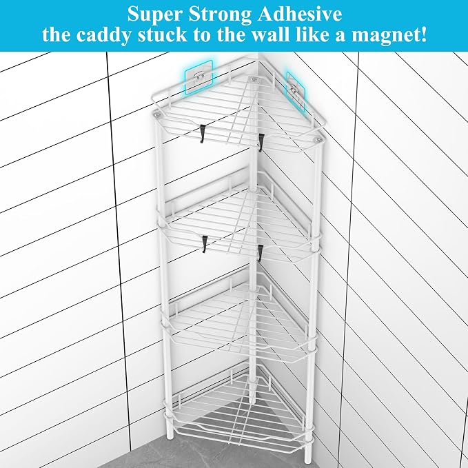 HuggieGems Metal Floor Standing Corner Shower Caddy, 4 Tier - Image 2