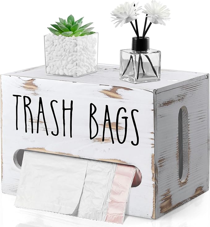 DRASTAR Trash Bag Holder, Wooden Stackable Trash bag Dispenser Wall Mount by EnhanceYourDailyLife