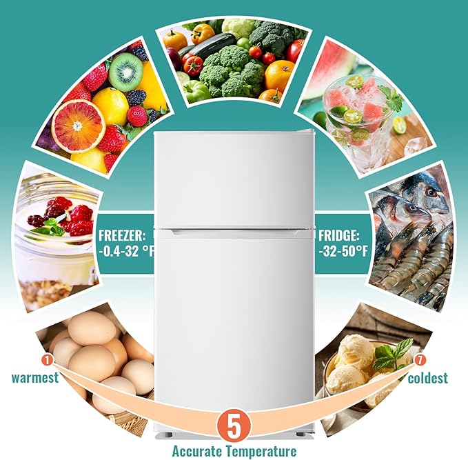 WANAI 3.5 Cu.Ft Mini Fridge Compact Refrigerator with Freezer, 7 Level Adjustable Thermostat Removable Shelves Small Refrigerator for Office Dorm Apartment Matte White