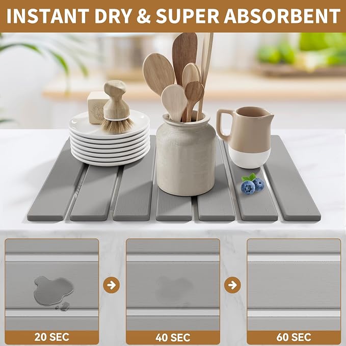 Foldable Stone Dish Drying Mat, 15.5"x11.8" Quick Dry Kitchen Board | Made of - Image 3