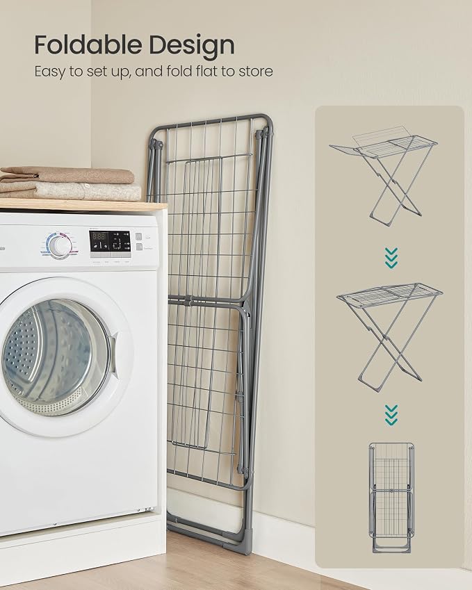 SONGMICS Clothes Drying Rack, Heavy Duty, 4 Gullwings | Laundry Drying Rack - Image 4