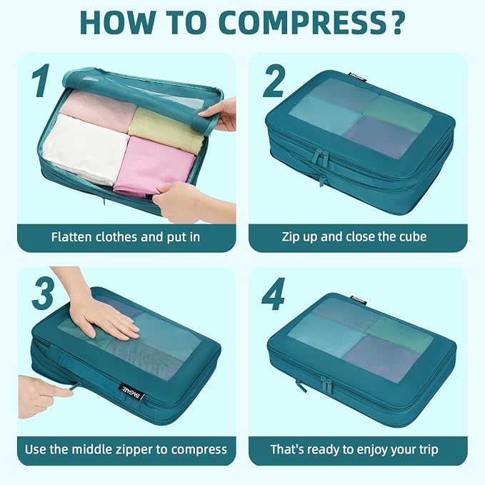 BAGAIL 4 Set/6 Set/8 Set Compression Packing Cubes Travel Accessories - Image 4
