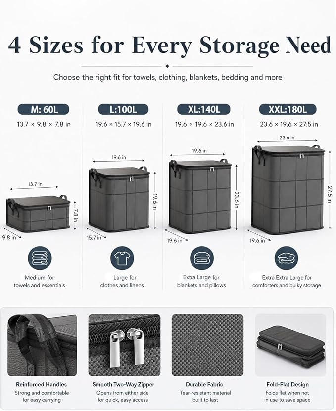 3 Pack 180L Spacious Moving Storage Bin, Portable Moving Storage Bags, Foldable - Image 3