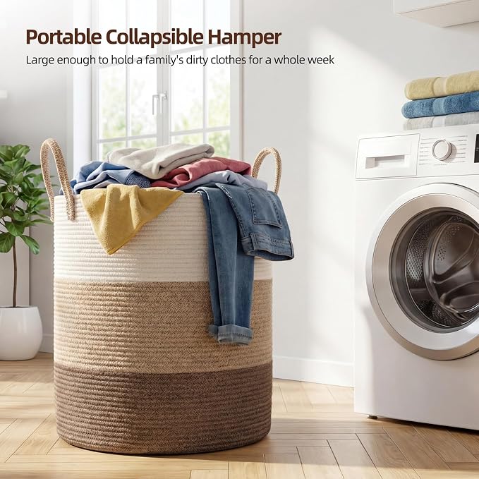 OIAHOMY 60L Nursery Hamper Laundry Basket Laundry Hamper Gradient Brown - Image 3