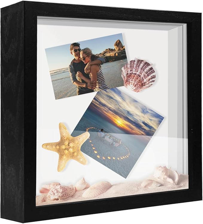 12x12 Shadow Box Frame Display Case, Wood with Plexiglass, Display Case Box for Memorabilia, Medal, Crafts,Tickets & Photos, Picture Frame for Wall and Tabletop (Black, 12x12)