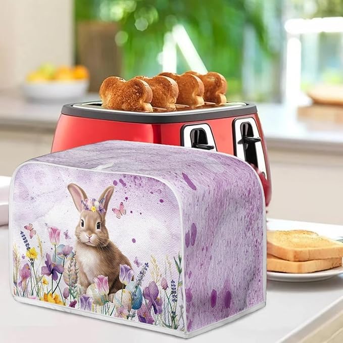 Bunny Flower Print 4 Slice Toaster Cover Fingerprint Protection Waterproof Stain Resistant Toaster Dust Protector