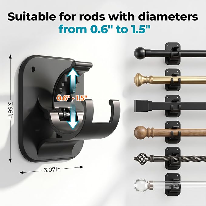 No Drill Curtain Rod Brackets-20LB, 4 Pack Self Adhesive Curtain Rod Holder | - Image 2