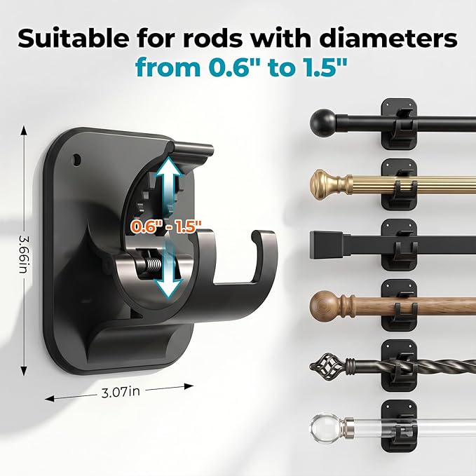 No Drill Curtain Rod Brackets-20LB, 6 Pack Self Adhesive Curtain Rod Holder | - Image 2