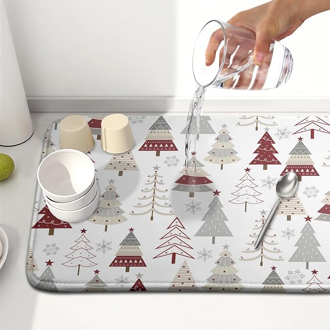Christmas Tree Dish Drying Mat for Kitchen Counter Christmas Pine Tree Dish - Image 6