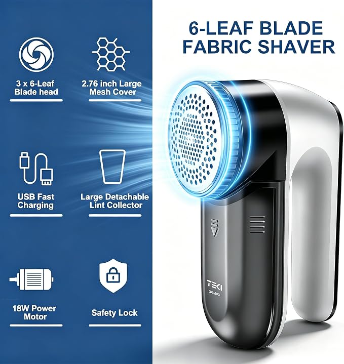 Fabric Shaver, Cordless Lint Remover, 6-Blade Sweater Defuzzer - Image 2