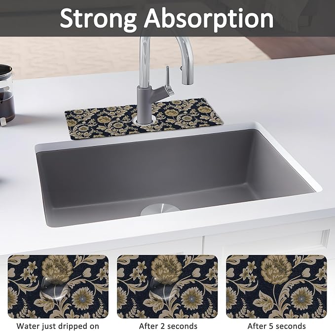 15" X 5.5" Kitchen Sink Splash Guard Faucet Mat Floral Flower Super Absorbent - Image 3