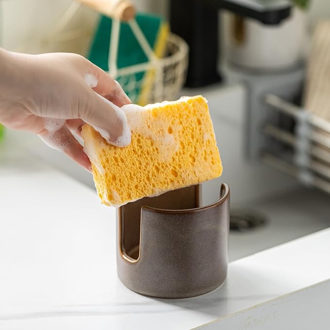 Zoeeker Ceramic Sponge Holder for Kitchen Sink, Dish Sponge Caddy Scrubby Caddy - Image 7