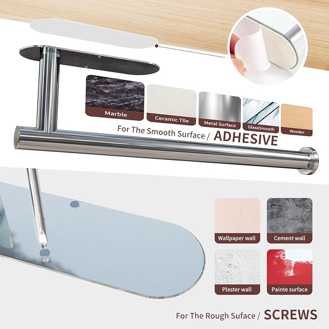 DEKAVA Under Cabinet Wall Mount Paper Towel Holder, Self-Adhesive Bar, - Image 5