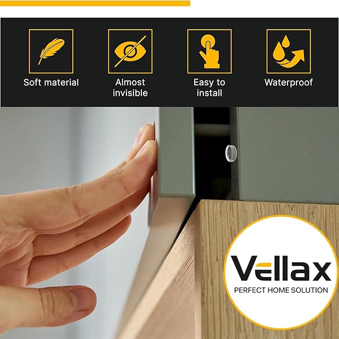 74 Clear Silicone Bumpers & Wall Protectors – 5‑Shape Self‑Adhesive Pads for Cabinets, Doors, Drawers & Furniture – Noise Dampening & Surface Protection by Vellax