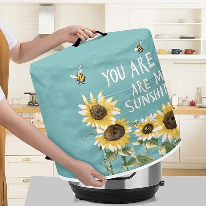 Air Fryer Dust Cover Compatible with 6 Quart, Dust Protection Pressure Cooker Cover with Top Handle and Storage Pockets for Women Wife Gift, You Are My Sunshine