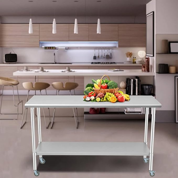 Stainless Steel Work Table 36“L x18 D, NSF Commercial Food Prep Worktable with Adjustable Undershelf and Casters for Restaurant, Home and Outdoors (36“L x18 D)