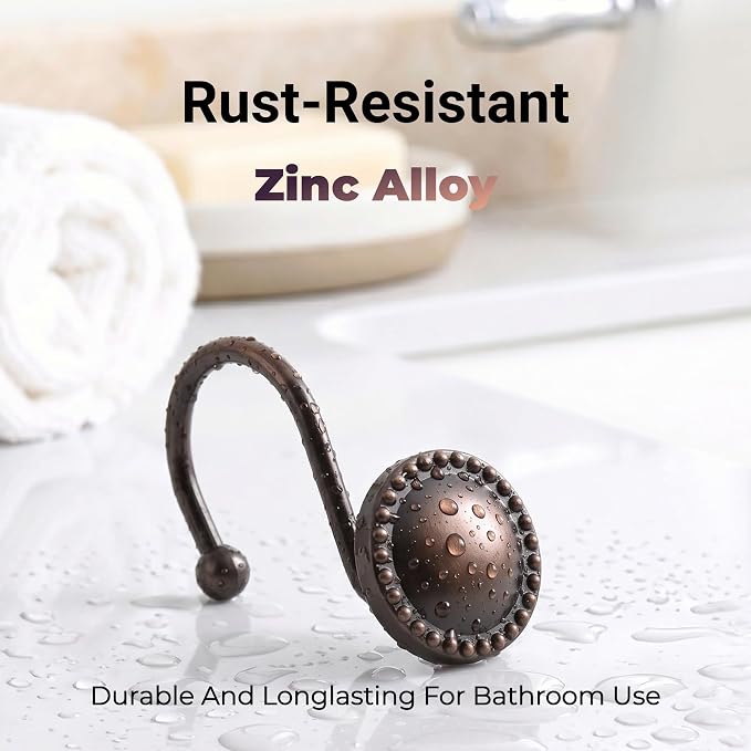 Shower Curtain Hooks, Rust-Resistant Decorative Rings, Bronze | Heavy-Duty - Image 7