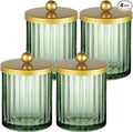 Amolliar Green Glass Qtip Holder Dispenser, Bathroom Canister by Amolliar