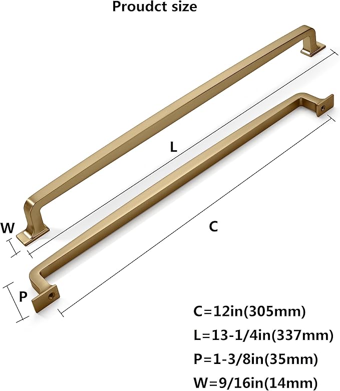 Khtumeware 2 Pack 12 Inch Cabinet Handles Brushed Brass Pulls & Drawer Handles for Cupboards