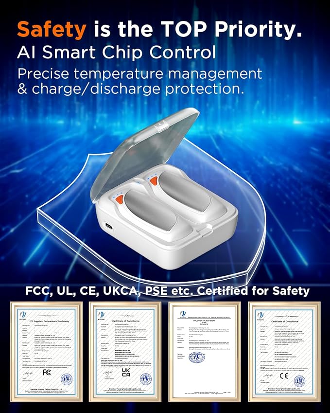 Hand Warmers Rechargeable with Charge Case, 2 Packs 14,000mAh Electric Hand Warmer Battery Powered Dual Sided Reusable Long Battery Life Portable Pocket Heater Gifts for Men Women Golf, Hunting Gear