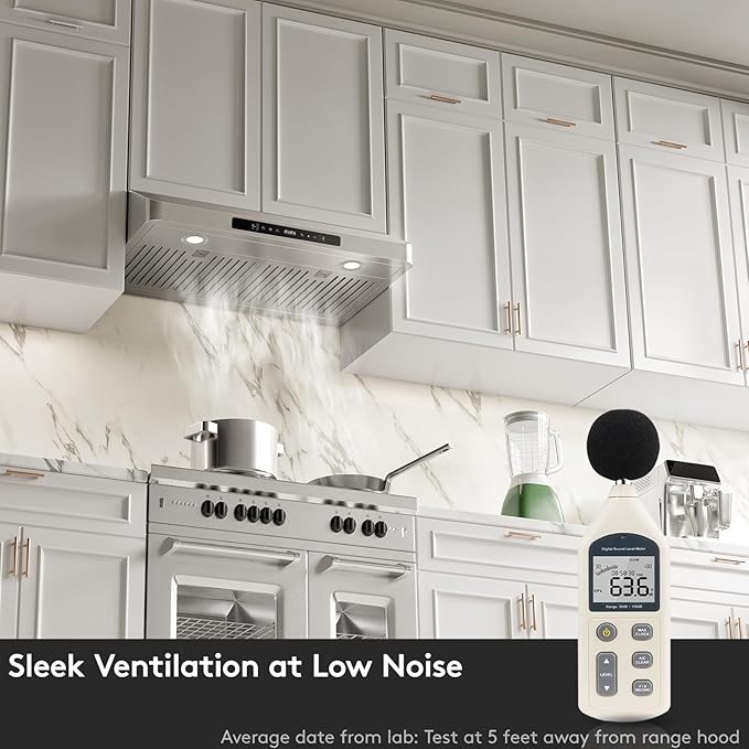 Range Hood 30inch Under Cabinet, 900CFM Kitchen Vent Hood with Gesture/Touch Control and Permanent Stainless Steel Filters, Ducted Vent, Top and Rear Vents