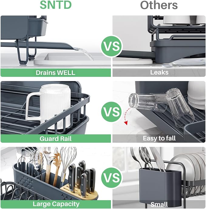 SNTD Large Dish Drying Rack for Kitchen Counter, Expandable, Adjustable Length - Image 6