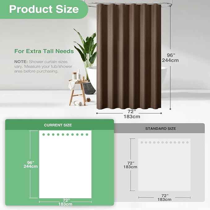 Dynamene Extra Long Waffle Shower Curtain 256 GSM Fabric 72x96 Brown - Image 2