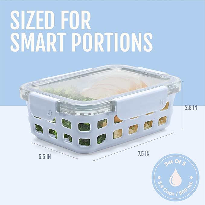 Ello Duraglass 3.4 Cup Glass Meal Prep Containers, 5 Pack, Leakproof BPA-Free - Image 4