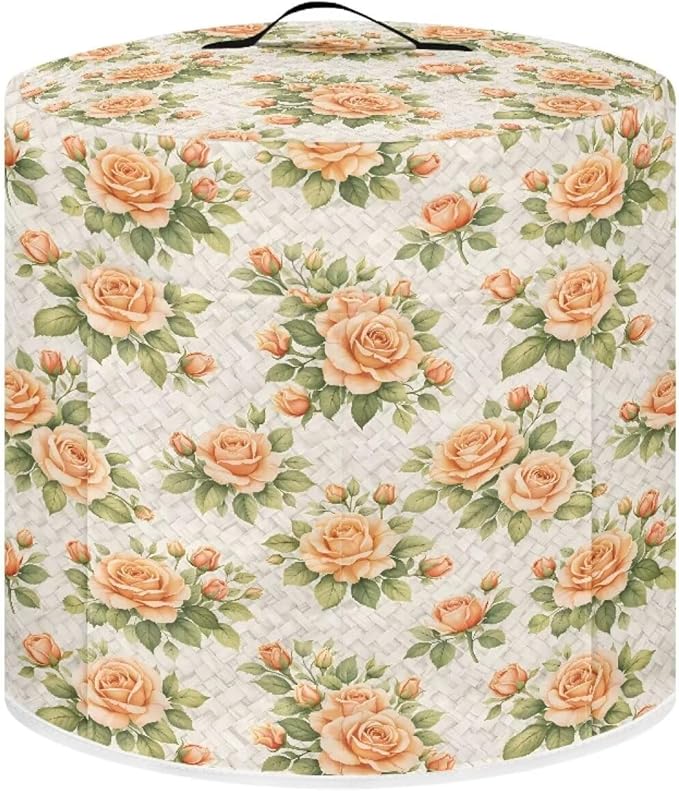 Xoenoiee Peach-colored Roses Print Kitchen Appliance Dust Cover with Pockets, Electric Pressure Cooker Cover Compatible with Crock Pot, Rice Cooker Covers, for 8 Qt