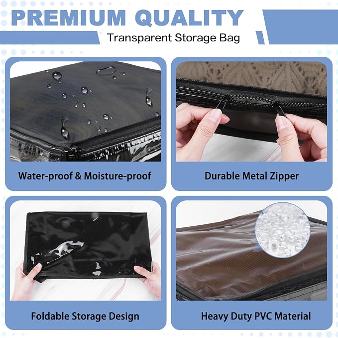 Clear Zippered Plastic Clothes Storage Bags, 6 Pack, Size: 15.7 x 13.8 x 3.9 - Image 3