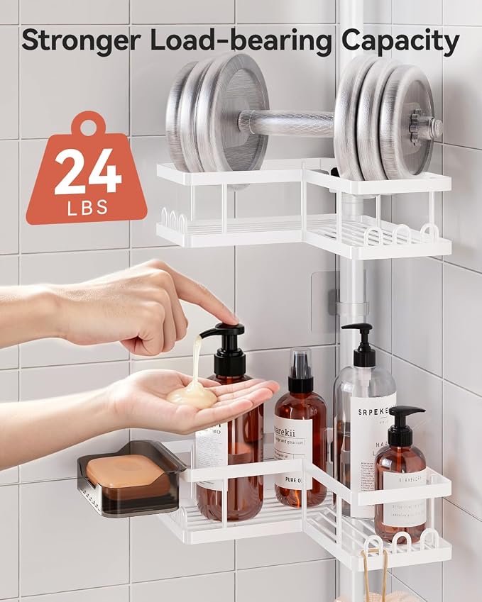 YASONIC Corner Shower Caddy Tension Pole, 25.7-109.1in Adjustable Shower Shelves - Image 6