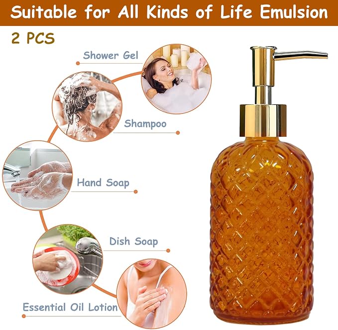 YYTSGG Orange Glass Soap Dispenser, 2 Pack | Bathroom Hand Dispenser, Lotion - Image 4