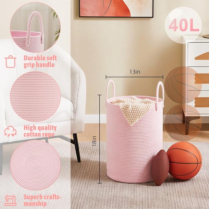 Artfeel Laundry Basket, Woven Cotton Rope Laundry Hamper, 40L - Image 6