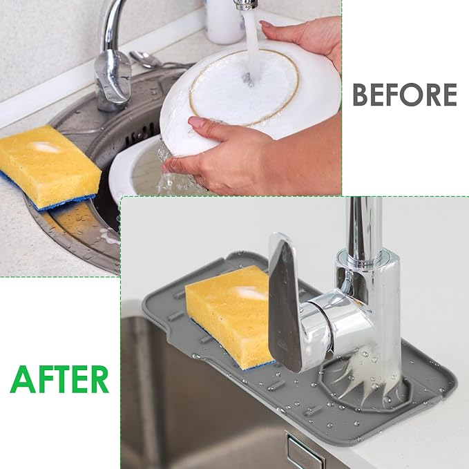 Dimeho Sink Faucet Splash Guard Mat Silicone Soap Dish Pad Faucet Handle Drip - Image 5