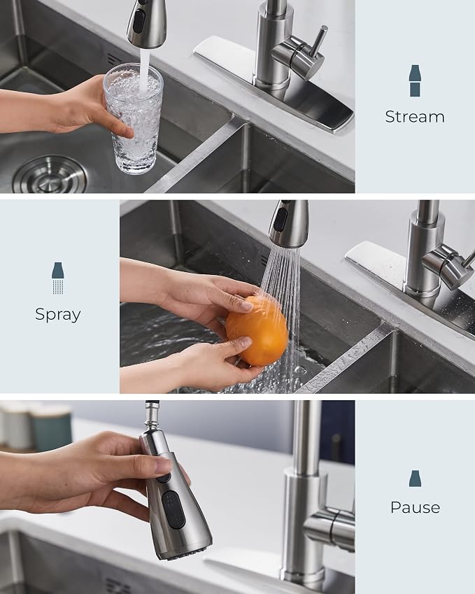 FORIOUS Kitchen Faucets Pull Down Sprayer, Stainless Steel, Brushed Nickel | - Image 3